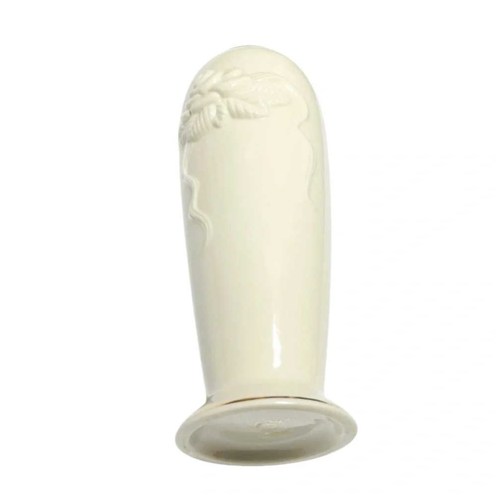 Vintage Lenox Ivory Rose Vase 24K Gold Trim Embossed Porcelain 7.5